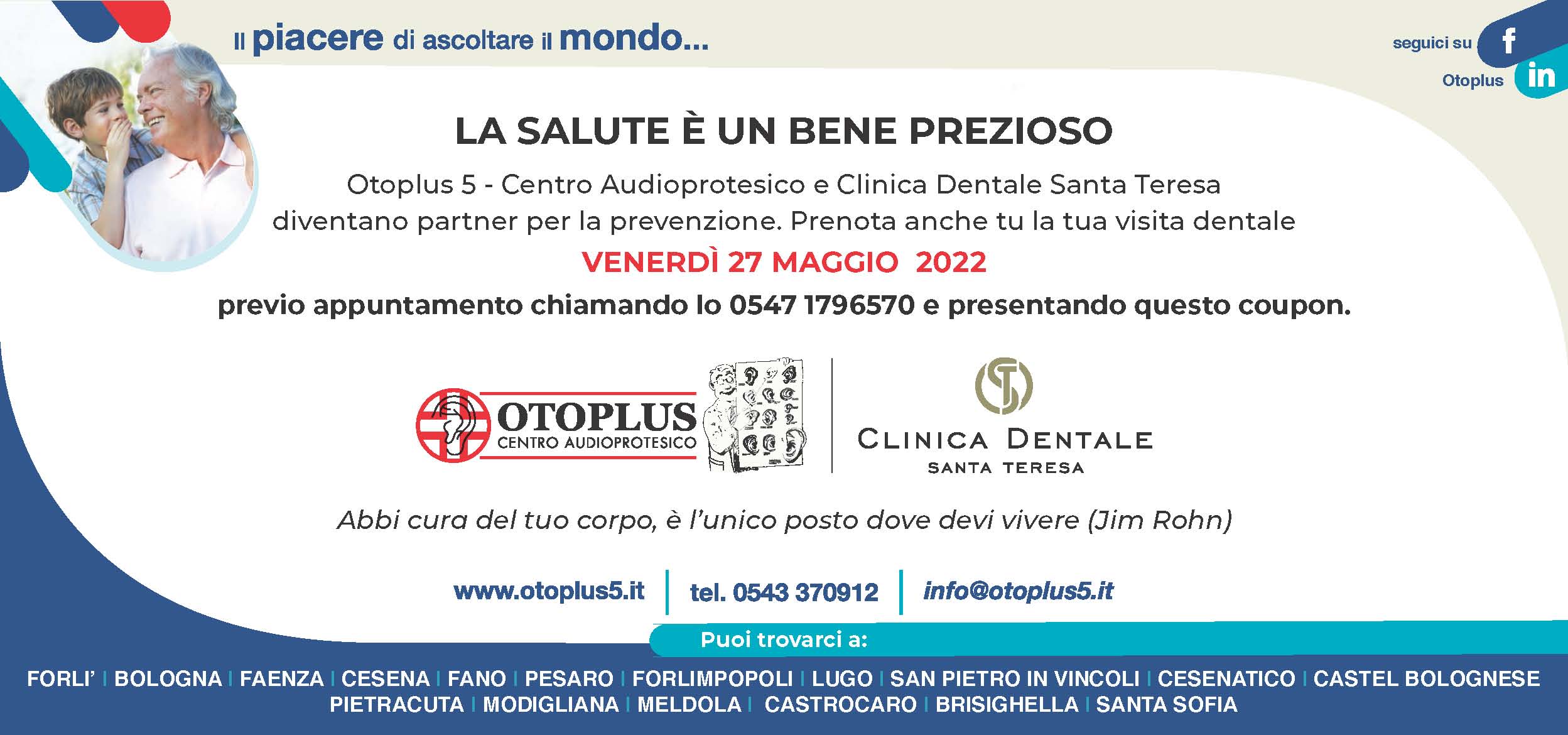 Venerdì 27 maggio: Otoplus e Clinica Dentale Santa Teresa partner per la prevenzione